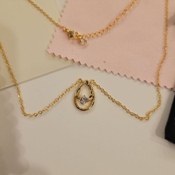 Waterdrop Cubic Zirconia Gold Plated Pendant Necklace - Picture 4 of 4